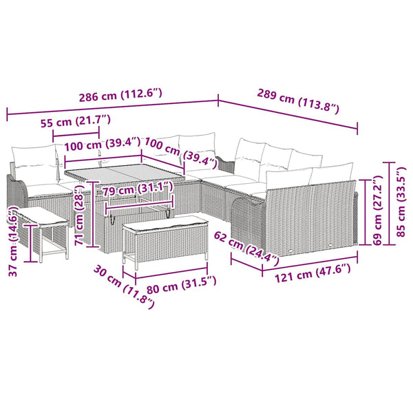 vidaXL Garden Sofa Set with Cushions 13 pcs Black Poly Rattan