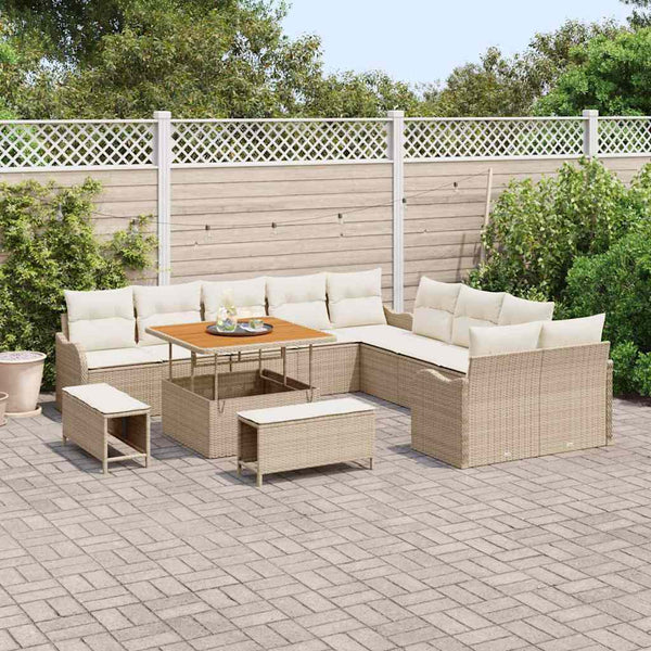 vidaXL Garden Sofa Set 13 pcs Beige Poly Rattan