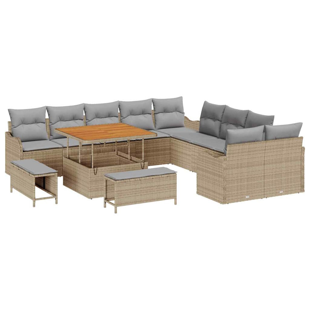 vidaXL Garden Sofa Set with Cushions 13 pcs Beige Poly Rattan