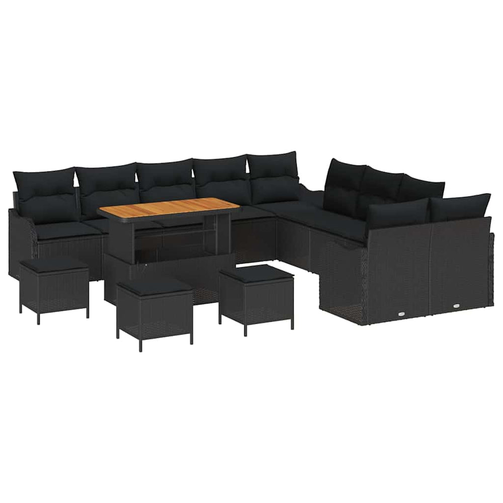 vidaXL Garden Sofa Set with Cushions 14 pcs Black Poly Rattan