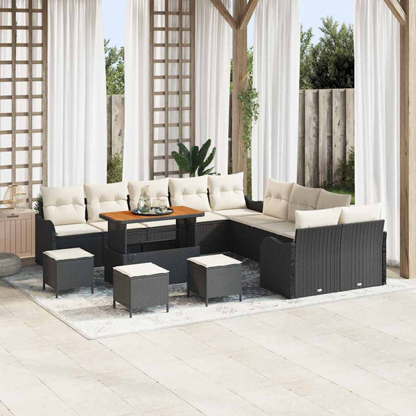 vidaXL Garden Sofa Set 14 pcs Black Poly Rattan