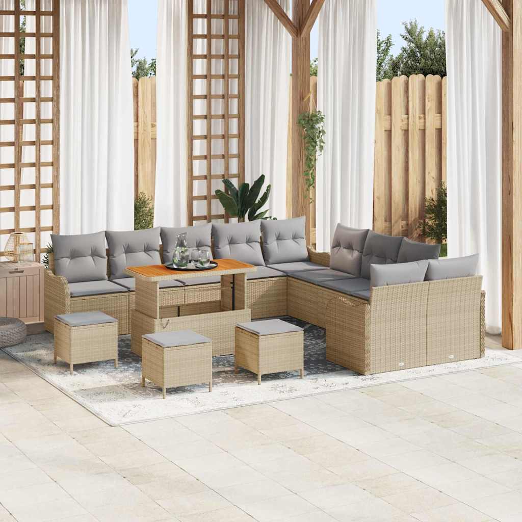 vidaXL Garden Sofa Set 14 pcs Beige Poly Rattan