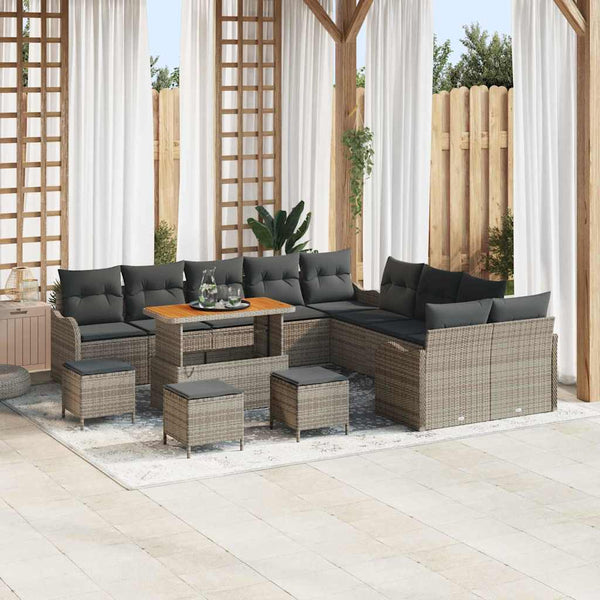 vidaXL Garden Sofa Set with Cushions 14 pcs Grey Poly Rattan