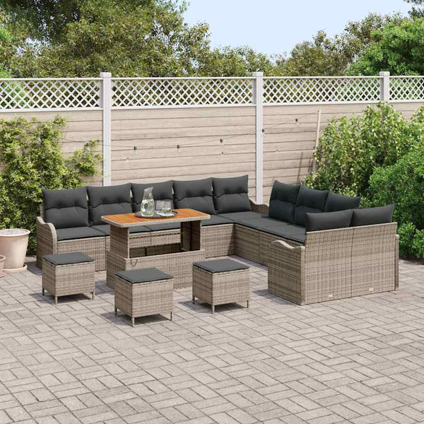 vidaXL Garden Sofa Set with Cushions 14 pcs Grey Poly Rattan