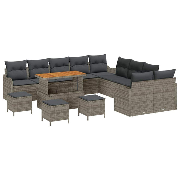 vidaXL Garden Sofa Set with Cushions 14 pcs Grey Poly Rattan