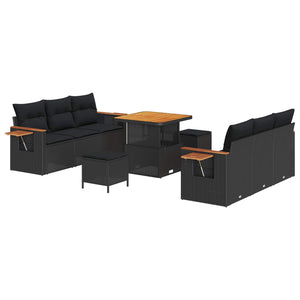 Gartensofa Set mit Kissen, 9-teilig, Schwarz