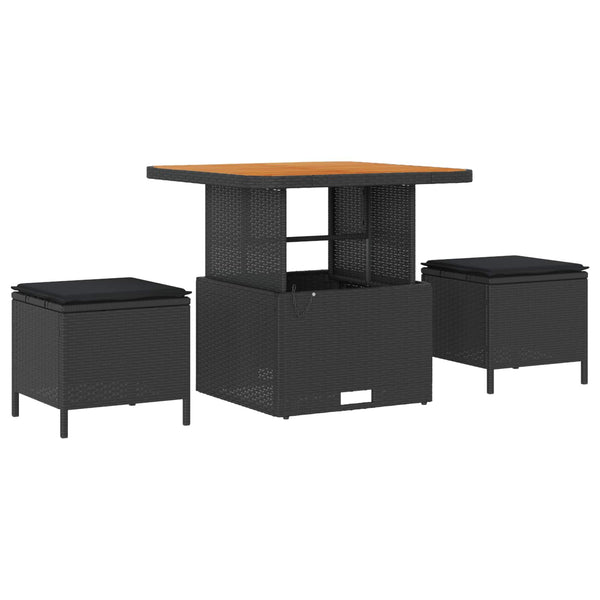 Gartensofa Set mit Kissen, 9-teilig, Schwarz