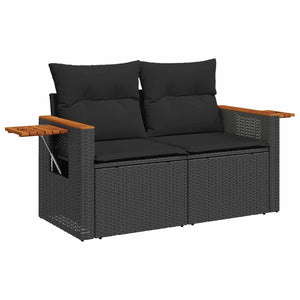 Gartensofa Set mit Kissen, 9-teilig, Schwarz
