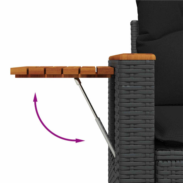 Gartensofa Set mit Kissen, 9-teilig, Schwarz