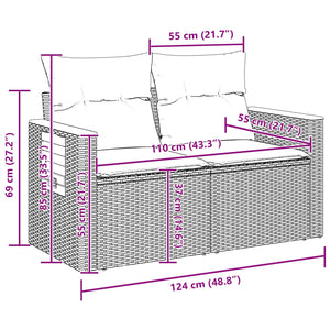 Gartensofa Set mit Kissen, 9-teilig, Schwarz