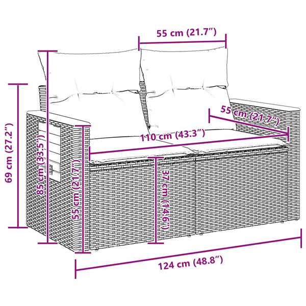 Gartensofa Set mit Kissen, 9-teilig, Schwarz