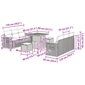 Gartensofa Set mit Kissen, 9-teilig, Schwarz