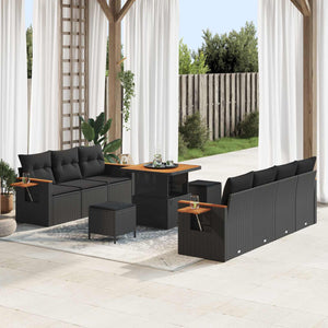 Gartensofa Set Schwarz mit Kissen, 10-teilig