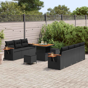 Gartensofa Set Schwarz mit Kissen, 10-teilig