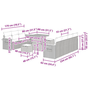 Gartensofa Set Schwarz mit Kissen, 10-teilig