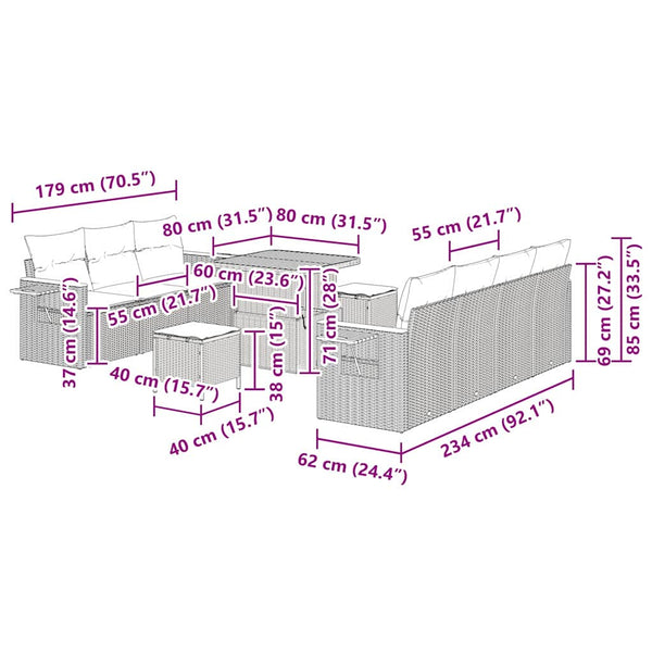 Gartensofa Set Schwarz und Creme mit Kissen