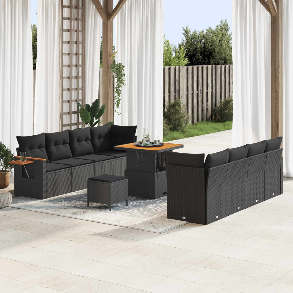 Gartensofa Set Schwarz mit Kissen, 11-teilig