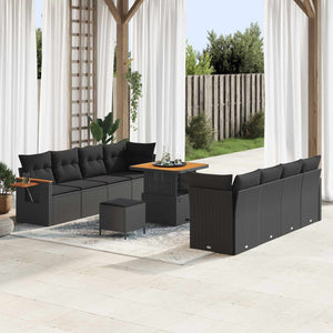 Gartensofa Set Schwarz mit Kissen, 11-teilig