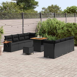 Gartensofa Set Schwarz mit Kissen, 11-teilig