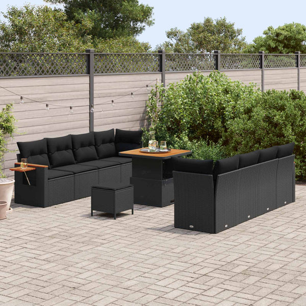 Gartensofa Set Schwarz mit Kissen, 11-teilig