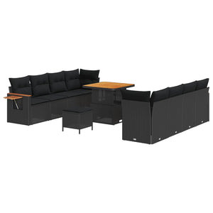 Gartensofa Set Schwarz mit Kissen, 11-teilig
