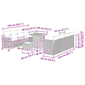 Gartensofa Set Schwarz mit Kissen, 11-teilig