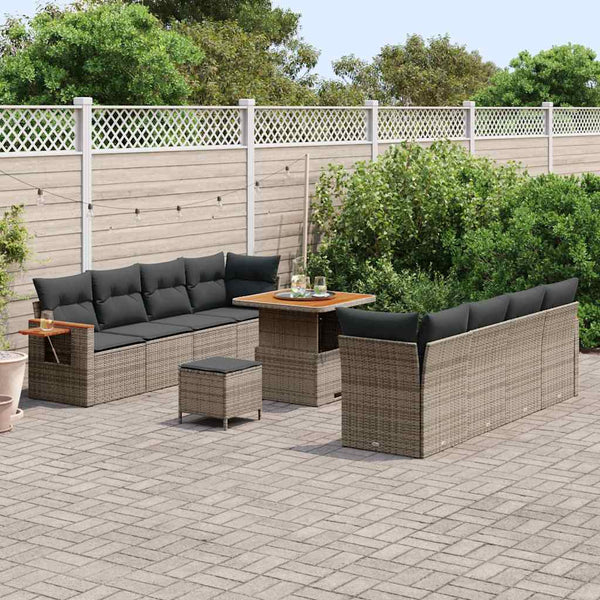 Gartensofa Set Grau mit Kissen, 11-teilig