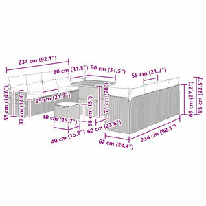 Gartensofa Set Grau mit Kissen, 11-teilig