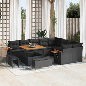 Gartensofa Set Schwarz mit Kissen, 12-teilig