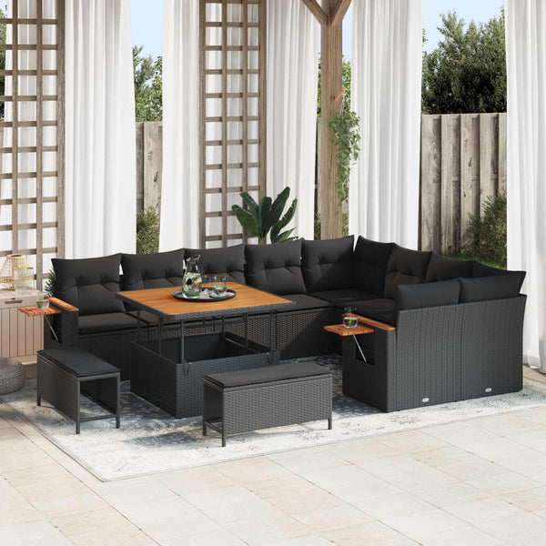 Gartensofa Set Schwarz mit Kissen, 12-teilig