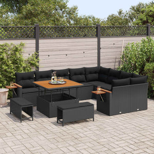 Gartensofa Set Schwarz mit Kissen, 12-teilig