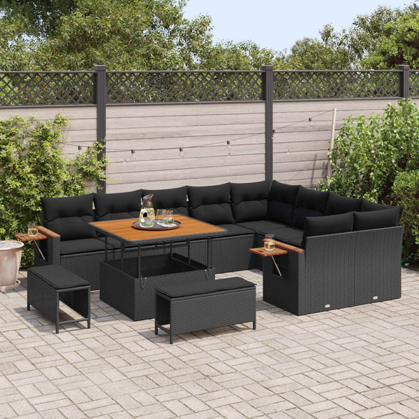 Gartensofa Set Schwarz mit Kissen, 12-teilig