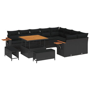 Gartensofa Set Schwarz mit Kissen, 12-teilig