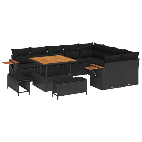 Gartensofa Set Schwarz mit Kissen, 12-teilig