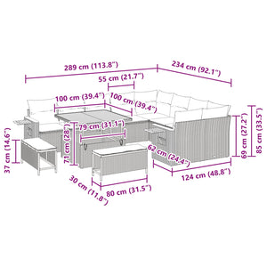 Gartensofa Set Schwarz mit Kissen, 12-teilig
