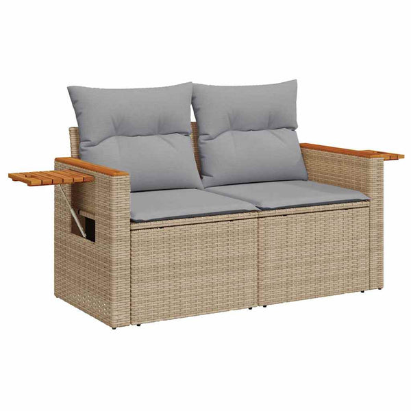 Gartensofa Set mit Kissen, Beige/Hellgrau, 12-teilig