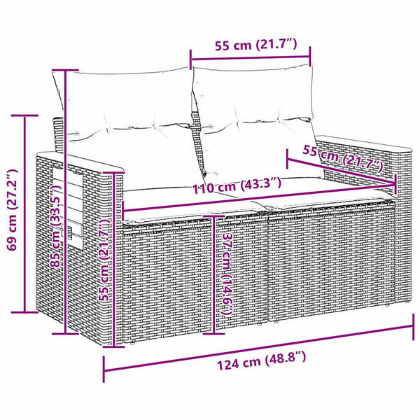 Gartensofa Set mit Kissen, Beige/Hellgrau, 12-teilig