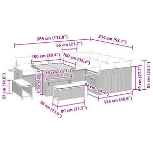 Gartensofa Set mit Kissen, Beige/Hellgrau, 12-teilig