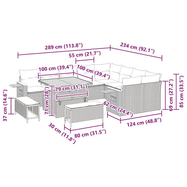 Gartensofa Set mit Kissen, Beige/Hellgrau, 12-teilig