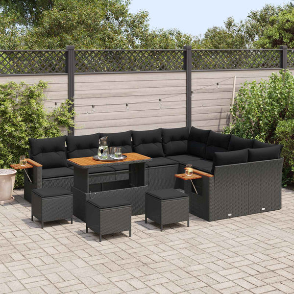 Gartensofa Set Schwarz mit Kissen, 13-teilig
