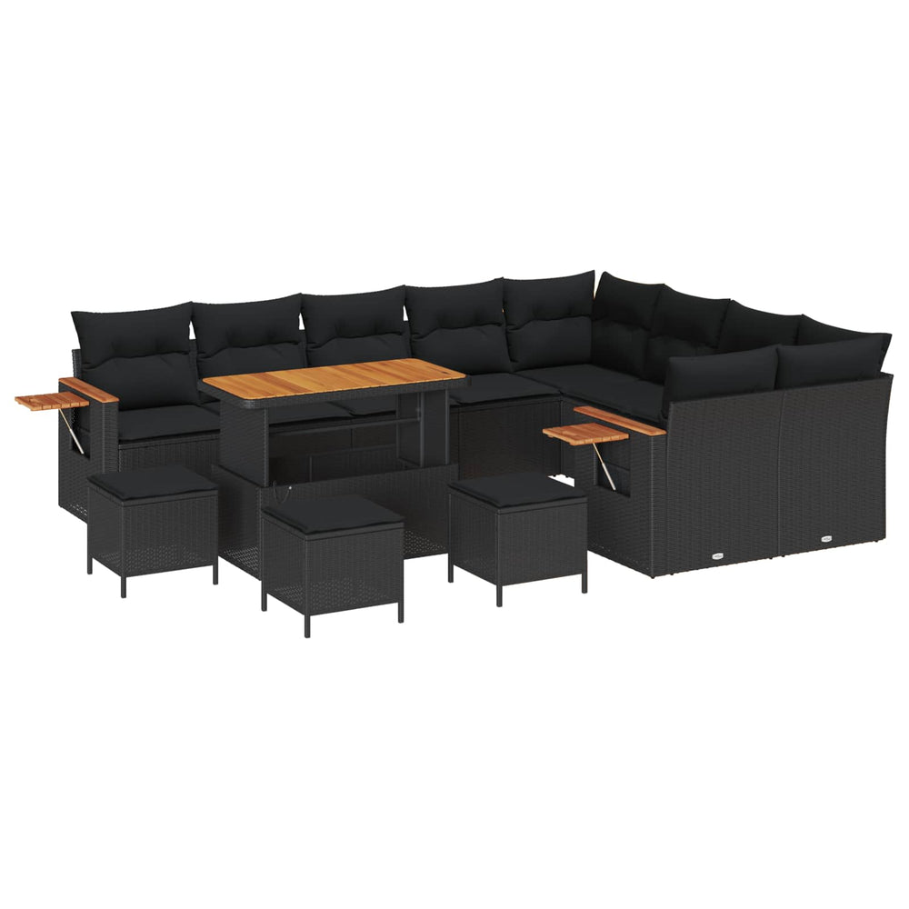 Gartensofa Set Schwarz mit Kissen, 13-teilig