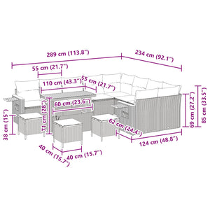 Gartensofa Set Schwarz mit Kissen, 13-teilig