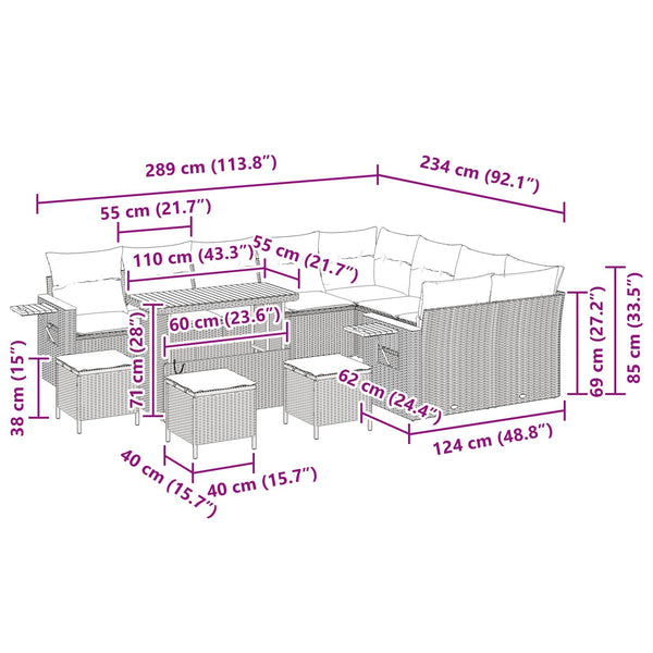 Gartensofa Set Schwarz mit Kissen, 13-teilig