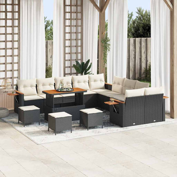 vidaXL Garden Sofa Set with Cushions 14 pcs Black and Cream