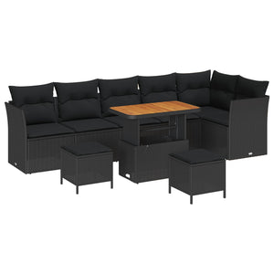 vidaXL Garden Sofa Set with Cushions 9 pcs Black 90 x 55 x 71 cm