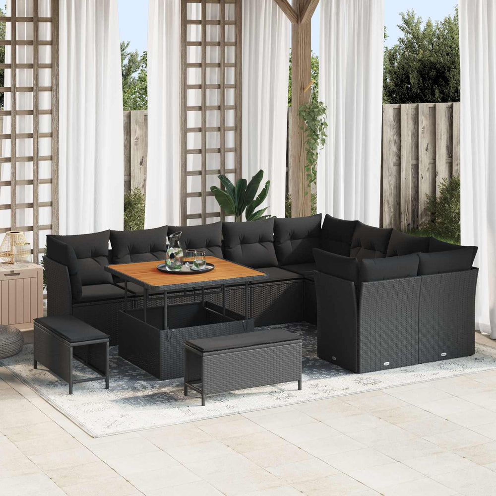 vidaXL Garden Sofa Set with Cushions with Storage 12 pcs Black