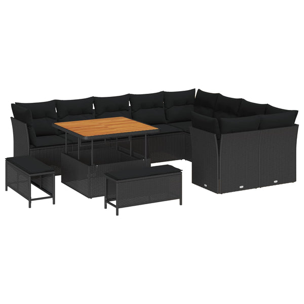 vidaXL Garden Sofa Set with Cushions with Storage 12 pcs Black