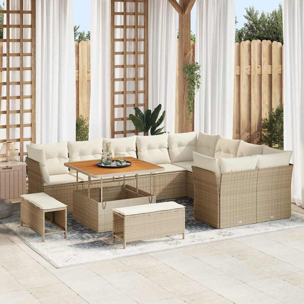 vidaXL Garden Sofa Set with Cushions with Storage 12 pcs Beige and Cream