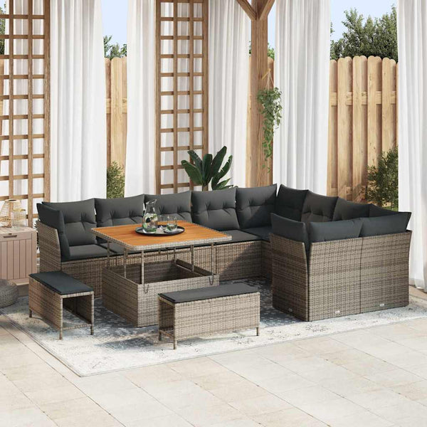 vidaXL Garden Sofa Set with Cushions with Storage 12 pcs Grey