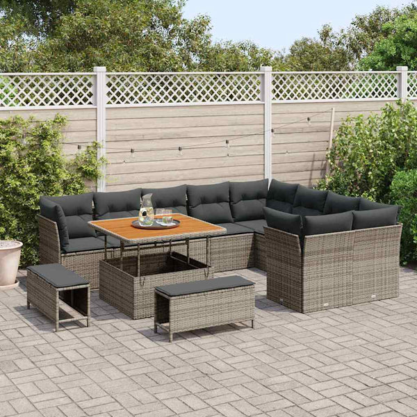 vidaXL Garden Sofa Set with Cushions with Storage 12 pcs Grey